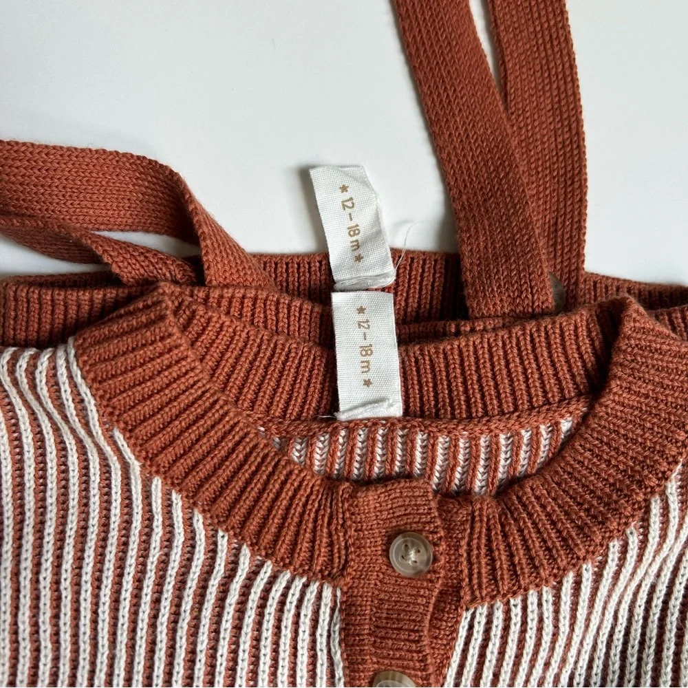 Tun Tun Baby Boy Brown Knit Ribbed Suspender Short Set, Size 12-18  Months